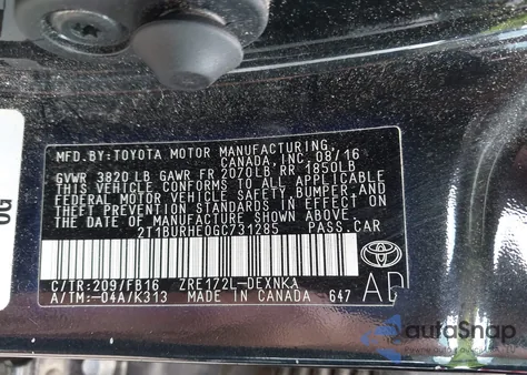 2016 Toyota Corolla Le from USA, damaged, VIN 2T1BURHE0GC731285